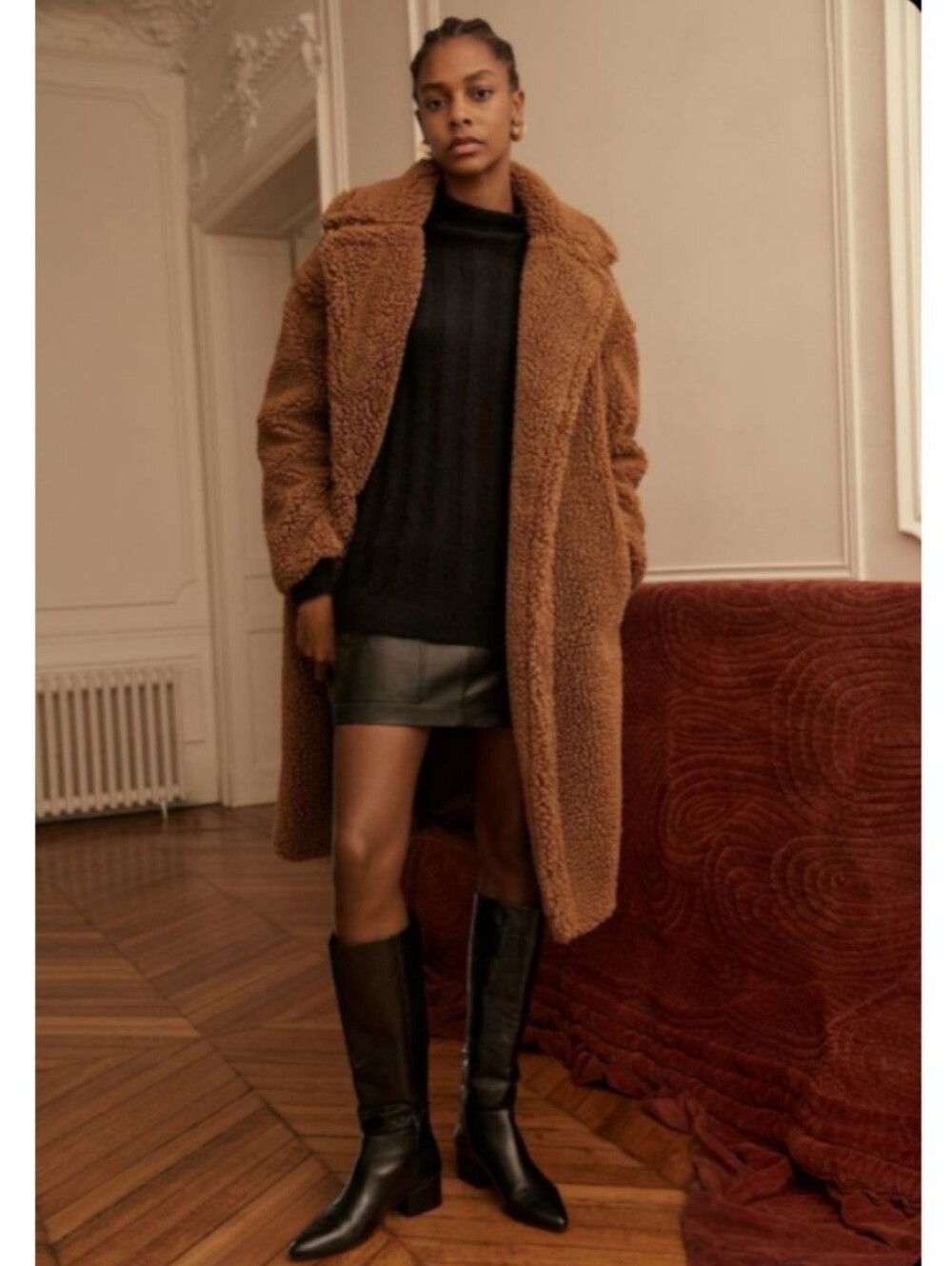 Mango Classic Teddy Long Brown Coat